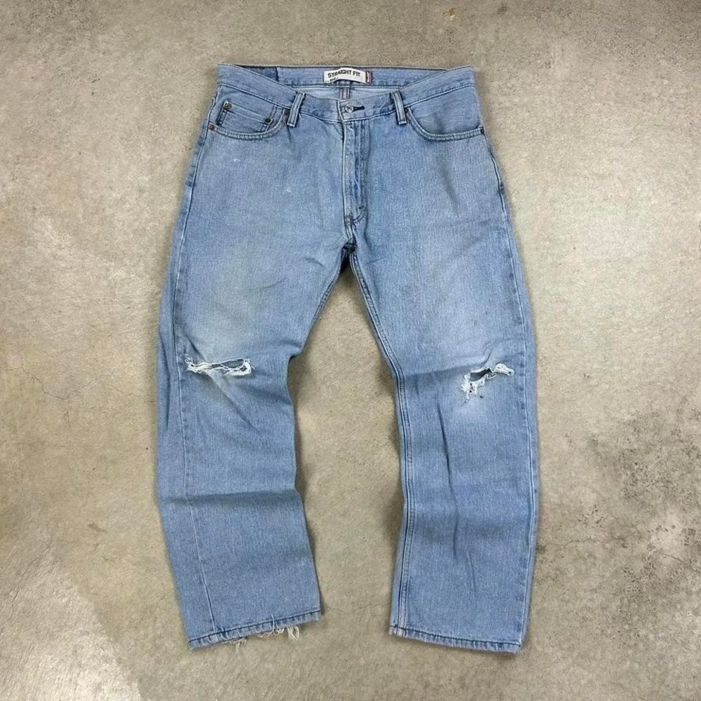 Vintage Levis 505 Jeans Size 36x30 Blue Light Wash Denim Straight Fit Distressed
